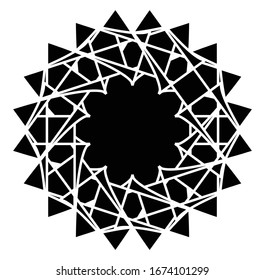 Circular and radial abstract mandalas, motifs, decoration design elements. Black and white generative geometric and abstract art shapes