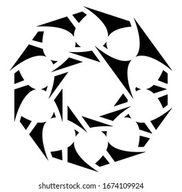 Circular and radial abstract mandalas, motifs, decoration design elements. Black and white generative geometric and abstract art shapes