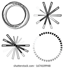 Circular and radial abstract mandalas, motifs, decoration design elements. Black and white generative geometric and abstract art shapes