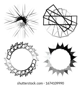 Circular and radial abstract mandalas, motifs, decoration design elements. Black and white generative geometric and abstract art shapes