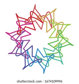 Circular and radial abstract mandalas, motifs, decoration design elements with spectrum colors. Generative geometric and abstract art shapes