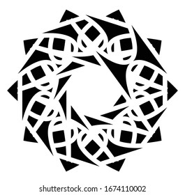 Circular and radial abstract mandalas, motifs, decoration design elements. Black and white generative geometric and abstract art shapes