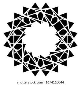 Circular and radial abstract mandalas, motifs, decoration design elements. Black and white generative geometric and abstract art shapes