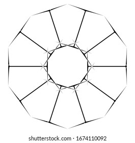 Circular and radial abstract mandalas, motifs, decoration design elements. Black and white generative geometric and abstract art shapes