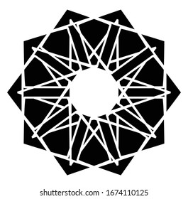 Circular and radial abstract mandalas, motifs, decoration design elements. Black and white generative geometric and abstract art shapes