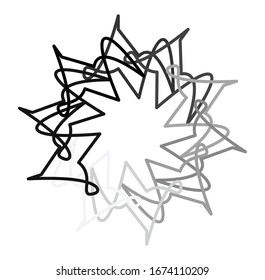 Circular and radial abstract mandalas, motifs, decoration design elements. Black and white generative geometric and abstract art shapes