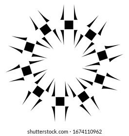 Circular and radial abstract mandalas, motifs, decoration design elements. Black and white generative geometric and abstract art shapes