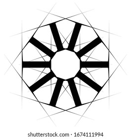 Circular and radial abstract mandalas, motifs, decoration design elements. Black and white generative geometric and abstract art shapes