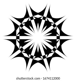 Circular and radial abstract mandalas, motifs, decoration design elements. Black and white generative geometric and abstract art shapes