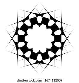 Circular and radial abstract mandalas, motifs, decoration design elements. Black and white generative geometric and abstract art shapes