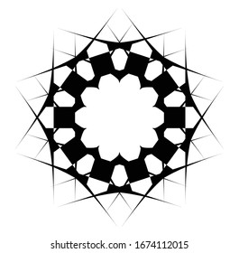 Circular and radial abstract mandalas, motifs, decoration design elements. Black and white generative geometric and abstract art shapes