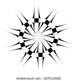 Circular and radial abstract mandalas, motifs, decoration design elements. Black and white generative geometric and abstract art shapes