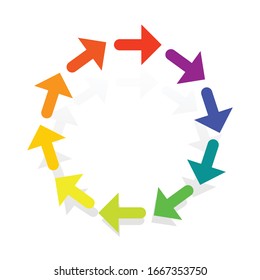 Circular, radial arrows for burst, extension, alignment themes. Dissolve, extend radiating pointer illustration. Expand, radiation cursor, arrow design