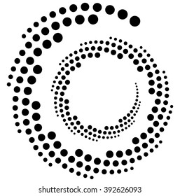 Circular, radial dots. Abstract dotted, concentric element.