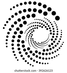 Circular, radial dots. Abstract dotted, concentric element.