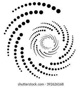 Circular, radial dots. Abstract dotted, concentric element.