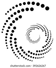 Circular, radial dots. Abstract dotted, concentric element.