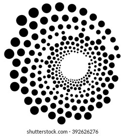 Circular, radial dots. Abstract dotted, concentric element.