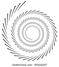 Circular, radial dots. Abstract dotted, concentric element.