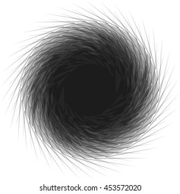 Circular radial element isolated on white. Spinning, whirling abstract geometric shape. 