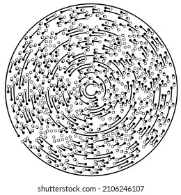 Circular, radial lines with nodes, points