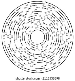 Circular, radial lines with nodes, points