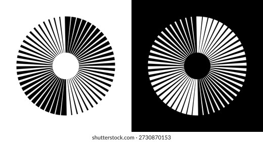 Circular Radial Lines Optical Illusion Set. Visual Perception And Hypnotic Pattern Outline Symbol Collection. Rotating Spiral Speed Lines in Circle Form. Isolated Vector Illustration.