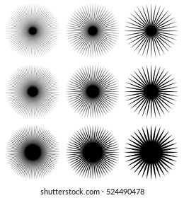 Circular radial lines pattern. Radiating stripes abstract element.