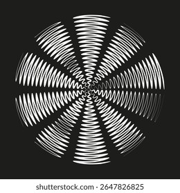 Padrão radial circular. Design de explosão redonda. Ilustração geométrica monocromática. Fundo de explosão solar do vetor.