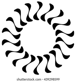 Circular radial - radiating lines. Abstract monochrome geometric element isolated on white with distortion