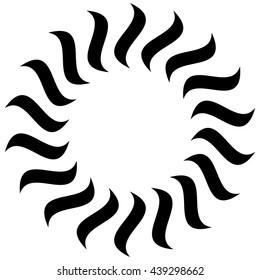 Circular radial - radiating lines. Abstract monochrome geometric element isolated on white with distortion
