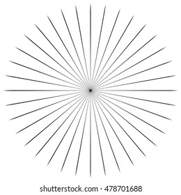 Circular radial, radiating lines element. Abstract rays, beams, flash effect