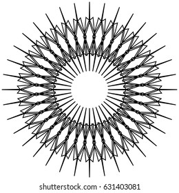 Circular, radiating abstract shape, motif. Geometric design element series