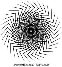 Circular, radiating abstract shape, motif. Geometric design element series