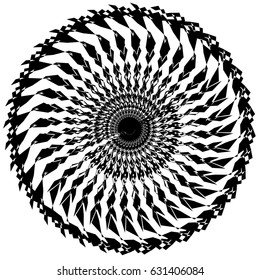 Circular, radiating abstract shape, motif. Geometric design element series