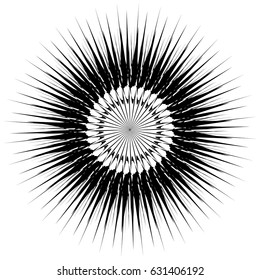 Circular, radiating abstract shape, motif. Geometric design element series