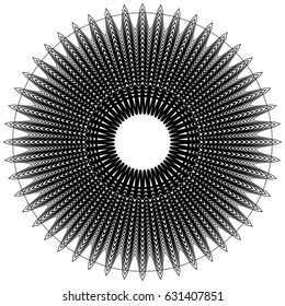 Circular, radiating abstract shape, motif. Geometric design element series