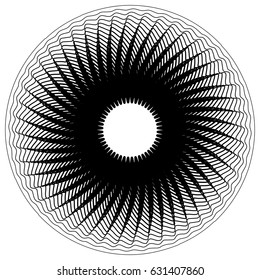 Circular, radiating abstract shape, motif. Geometric design element series