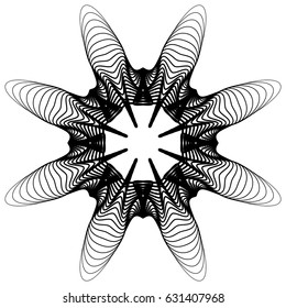Circular, radiating abstract shape, motif. Geometric design element series