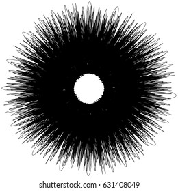 Circular, radiating abstract shape, motif. Geometric design element series