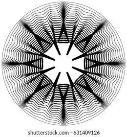 Circular, radiating abstract shape, motif. Geometric design element series