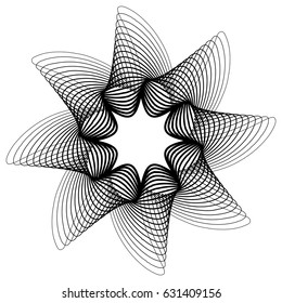 Circular, radiating abstract shape, motif. Geometric design element series