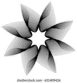 Circular, radiating abstract shape, motif. Geometric design element series