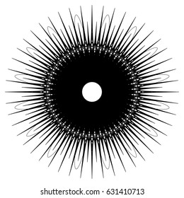 Circular, radiating abstract shape, motif. Geometric design element series