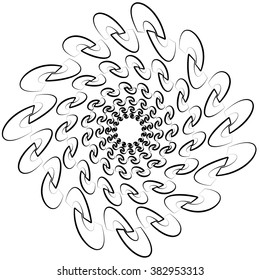 Circular, radiating element. Abstract geometric graphic. 