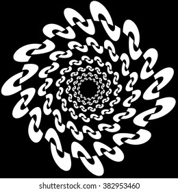 Circular, radiating element. Abstract geometric graphic. 