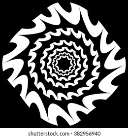 Circular, radiating element. Abstract geometric graphic. 