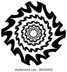 Circular, radiating element. Abstract geometric graphic. 