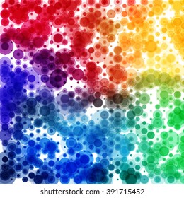 Circular rainbow color spectrum pattern with spheres of varying diameters intersecting with one another