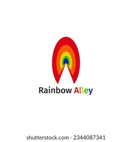 A circular rainbow logo that resembles a hallway.